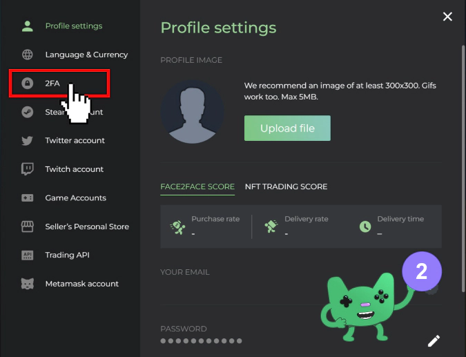 enabling 2fa on DMarket step 2