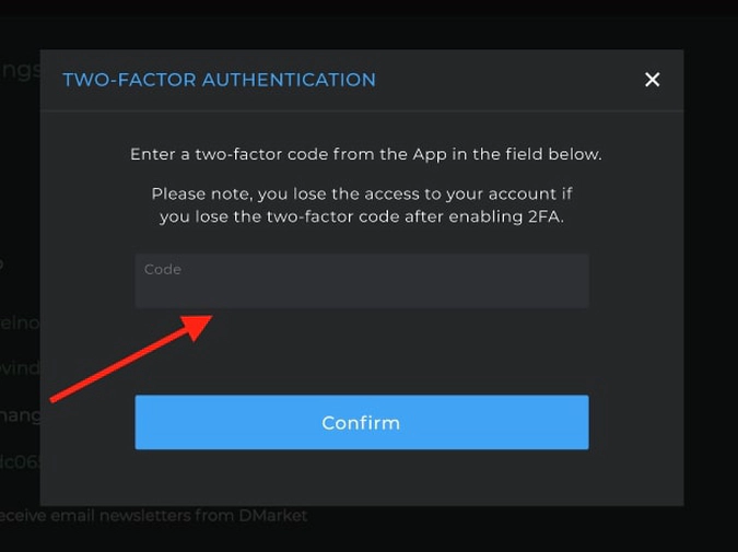 dmarket two-factor code generated by Google Authenticator
