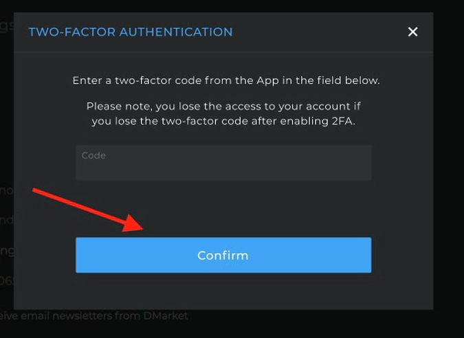 dmarket 2FA confirm