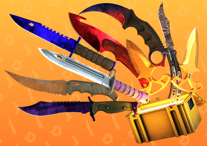 CS2 knives Marble Fade, Doppler, Tiger Tooth, Ultraviolet, Damascus Steel, and Rust Coat