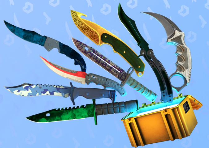 CS2 knives Gamma Doppler, Autotronic, Lore, Black Laminate, Freehand, and Bright Water