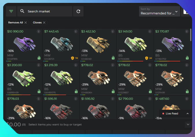 cs2 gloves on DMarket