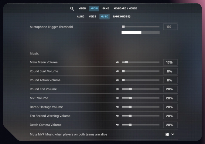 music settings in cs2