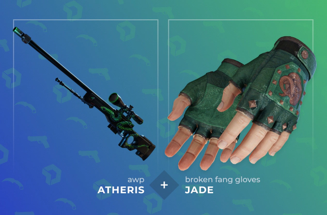 AWP Atheris and Broken Fang Gloves Jade combo