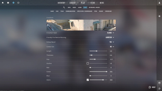 crosshair settings in cs2