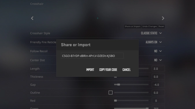 import and share cs2 crosshair settings
