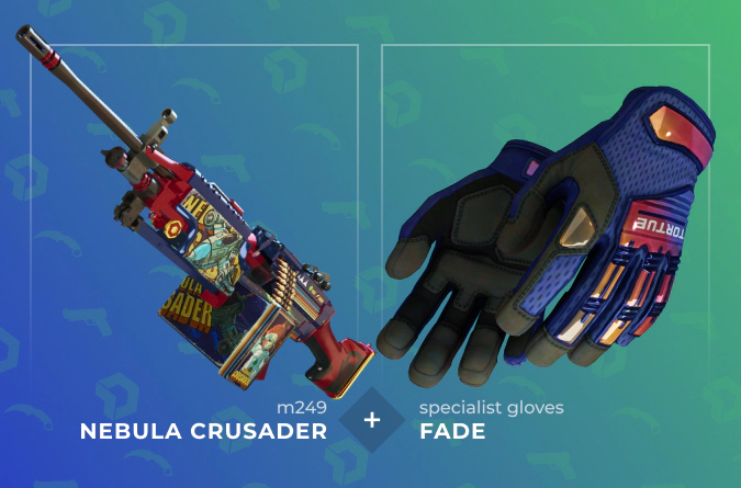 M249 Nebula Crusader and Specialist Gloves Fade combination