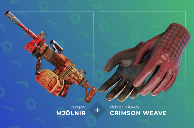 Negev Mjölnir and Driver Gloves Crimson Weave combination