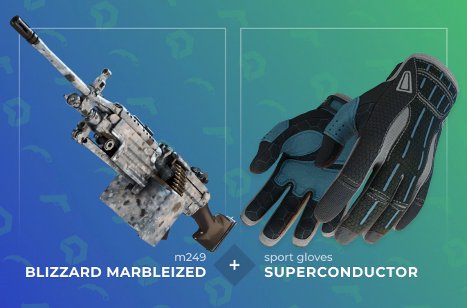 M249 Blizzard Marbleized and Sport Gloves Superconductor combination