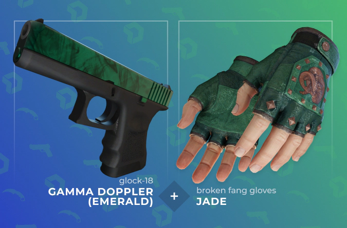 Broken Fang Gloves Jade and Glock-18 Gamma Doppler (Emerald) combination