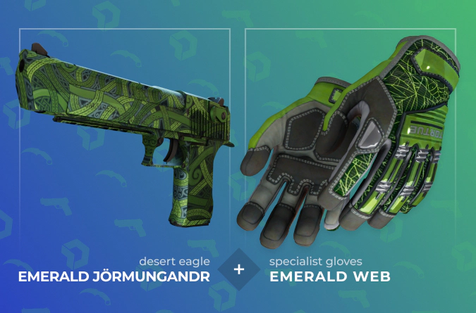 Desert Eagle Emerald Jörmungandr and Specialist Gloves Emerald Web combination