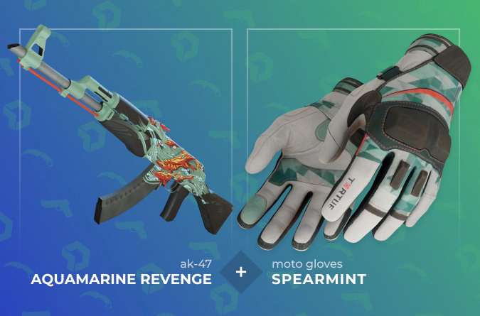 AK-47 Aquamarine Revenge and Moto Gloves Spearmint