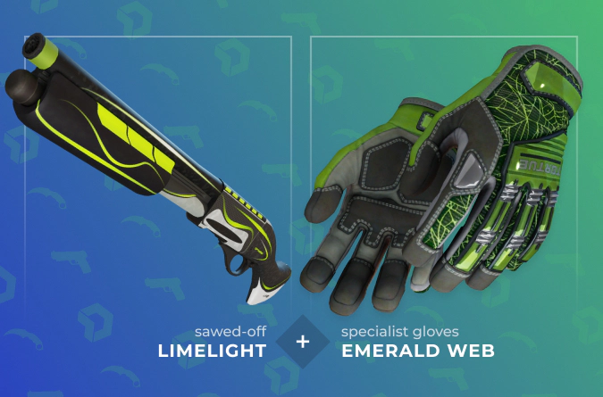 Sawed-Off Limelight and Specialist Gloves Emerald Web combination