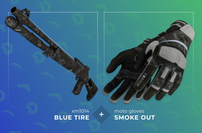 XM1014 Blue Tire and Moto Gloves Smoke Out combination