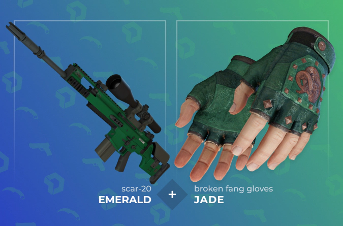 SCAR-20 Emerald and Broken Fang Gloves Jade combo