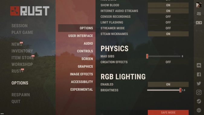 rust physics settings