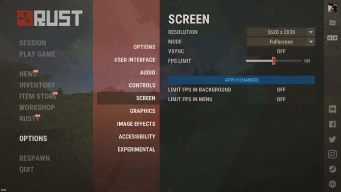 rust screen settings