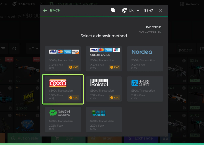 Oxxo payment method on DMarket