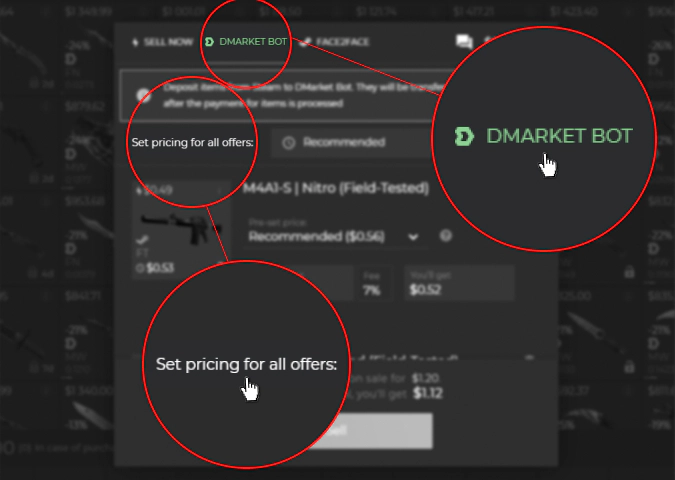 SELL via DMarket Bot