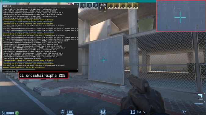 cl_crosshairalpha 222 command in cs2