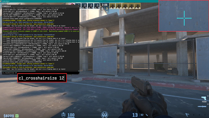 cl_crosshairsize 12 command in cs2