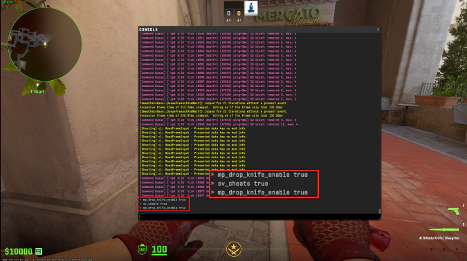 sv_cheats 1 and mp_drop_knife_enable 1 in CS2