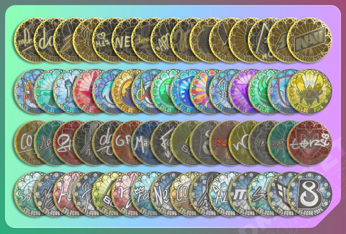 The image highlights the variety of CS2 stickers in the set of the IEM Cologne Major 2026 tournament items.
