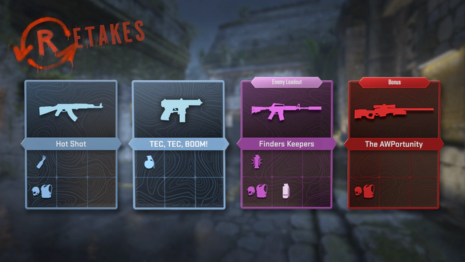 The image shows the loadout cards for the CS2 game mode Retakes
