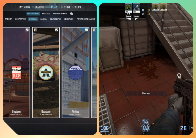 selecting map in the Wingman mode in CS2