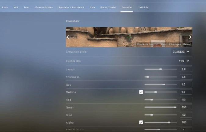 Change Crosshair via Settings