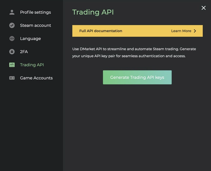 Trading API on DMarket