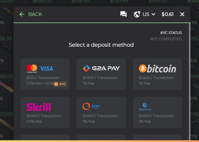 payment methods on DMarket