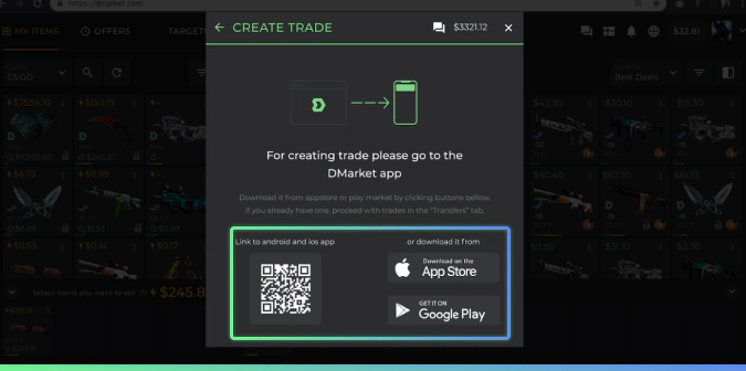 create trade in app on DMarket