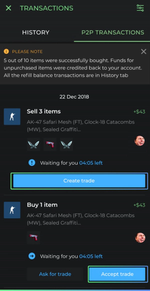 creating a trade in DMarket app