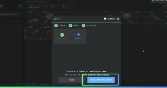 Face2Face Mode on DMarket - Proceed to transactions