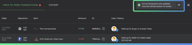 Face2Face Mode on DMarket - ask for the trade