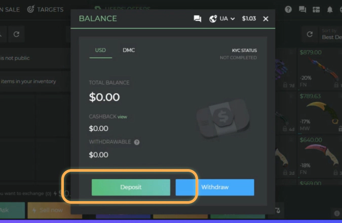 DMarket account balance
