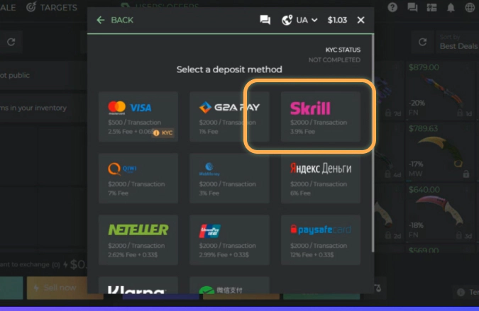 DMarket Deposit via Skrill