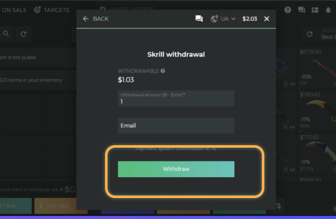 DMarket Withdraw via Skrill