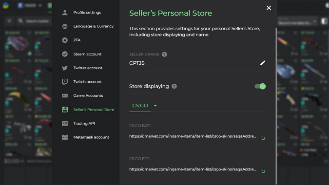 Personal Seller’s Store on DMarket