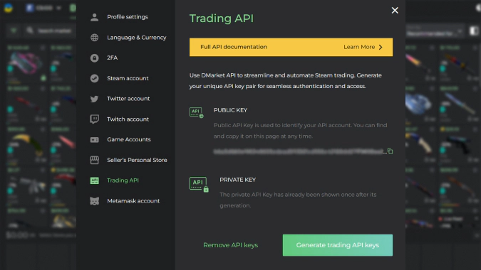 trading API on DMarket