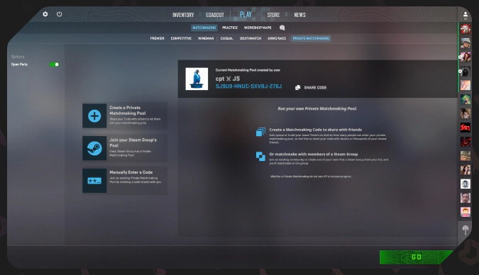 cs2 matchmaking share code button