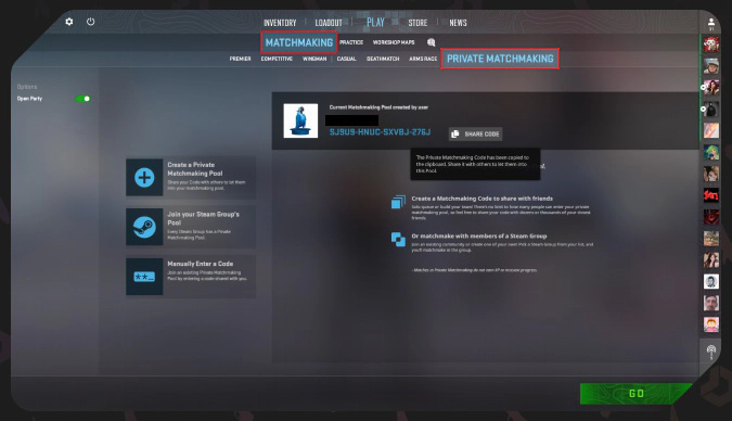 private matchmaking in cs2