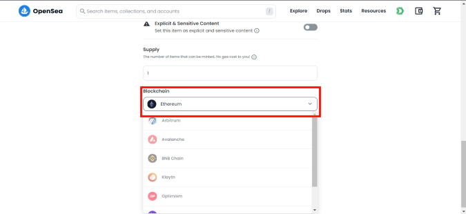 opensea blockchain selection