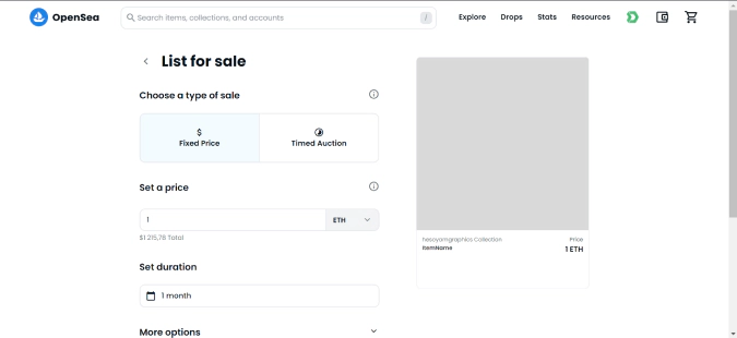 opensea list for sale