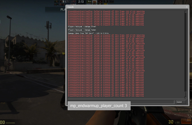 mp_endwarmup_player_count 3 command in CS:GO