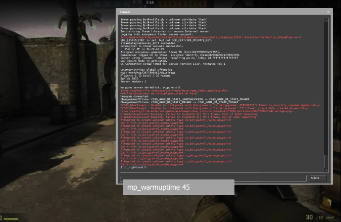 mp_warmuptime command in CS:GO