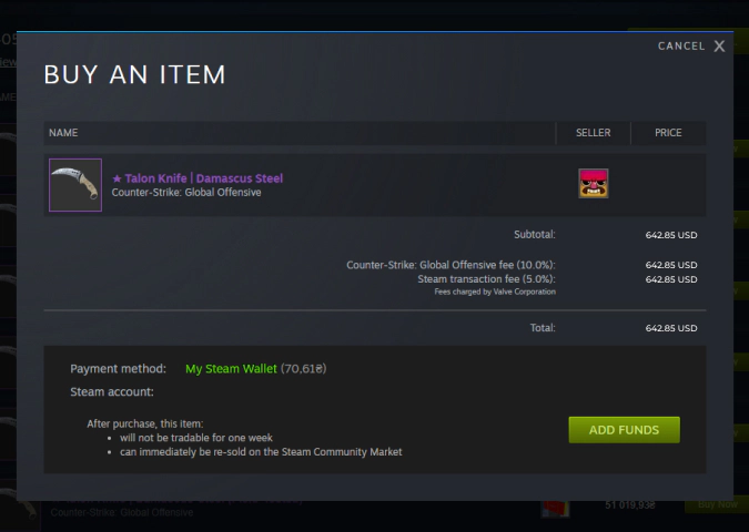buying a knife on Steam