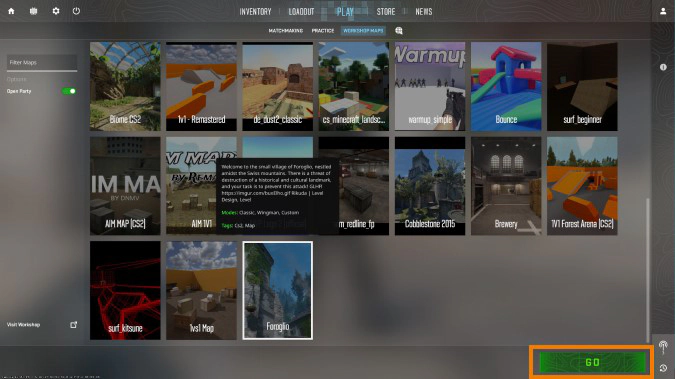 choosing workshop map in CS2