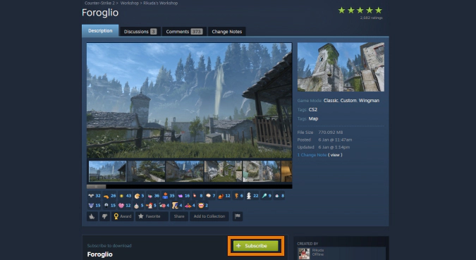 subscribing to cs2 workshop map on Steam